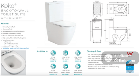 Fienza K003B-2 Empire Thin Seat S-Trap 160-230mm Toilet Suite - Toilet Suites