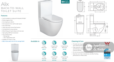 Fienza K011A Alix Extended Height S-Trap 90-160mm Toilet Suite White - Toilet Suites
