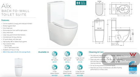Fienza K011B Alix Extended Height S-Trap 160-230mm Toilet Suite White - Toilet Suites