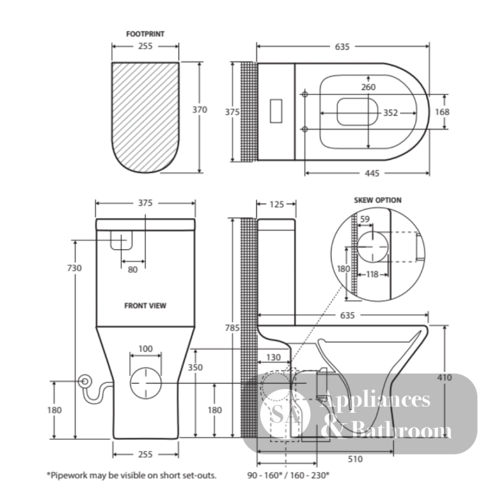 Fienza K0123A-2 Chica Close Coupled S-Trap 90-160mm Toilet White - Toilet Suites