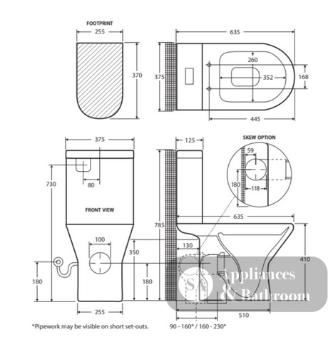 Fienza K0123A-2 Chica Close Coupled S-Trap 90-160mm Toilet White - Toilet Suites