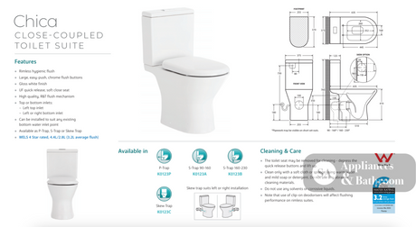 Fienza K0123A Chica Close Coupled S-Trap 90-160mm Toilet White - Toilet Suites