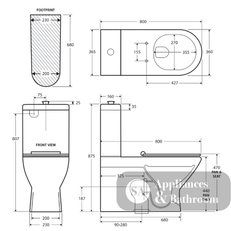 Fienza K013GA Delta Care Back to Wall Toilet Suite S Trap 90-280mm Grey Seat - Back-To-Wall Toilet