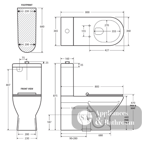Fienza K013P Delta Care Back to Wall Toilet Suite P Trap 180mm Blue Seat - Back-To-Wall Toilet