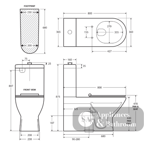 Fienza K013WP Delta Care Back to Wall Toilet Suite P Trap White Seat Raised Buttons - Back-To-Wall Toilet