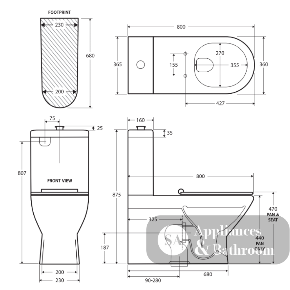 Fienza K013WP Delta Care Back to Wall Toilet Suite S Trap 90-280 White Seat Raised Buttons - Back-To-Wall Toilet