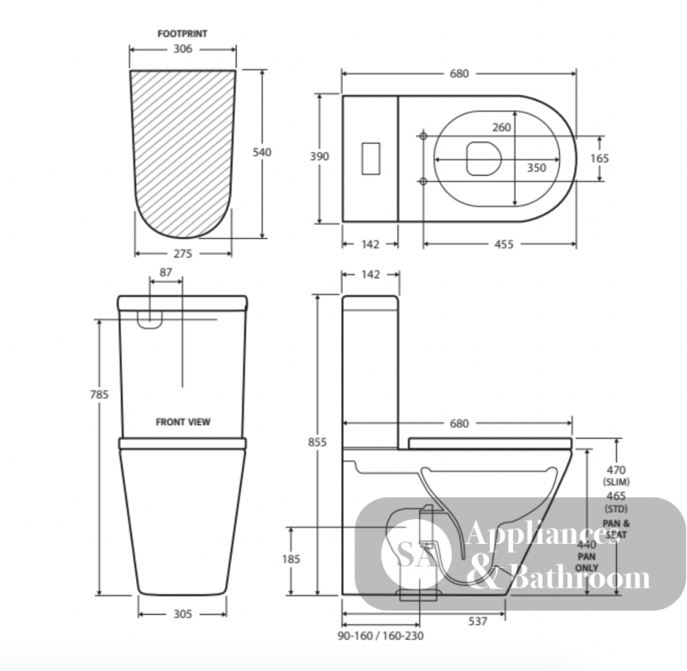 Fienza K021A-1 Kaya Tornado Back to Wall Toilet Suite Thick Seat S Trap 90-160 Gloss White - Toilet Suites