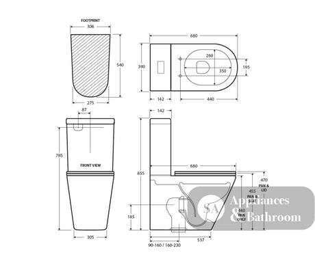 Fienza K021B Kaya S Trap 160-230mm Back to Wall Toilet White - Toilet Suites