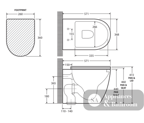 Fienza K025A-PS-2 Alix Ambulant Wall-Faced Toilet Suite Slim Seat S-Trap - In Wall Toilets