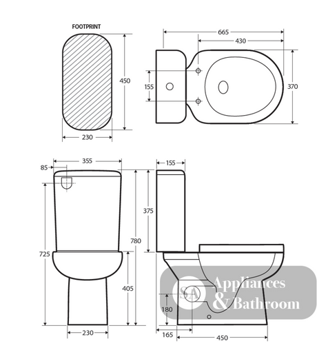 Fienza K026L Petra Close-Coupled Toilet Suite Left Skew Trap Gloss White - Closed Coupled Suites