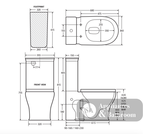 Fienza K031B Lillian Tornado Back to Wall Toilet Suite S Trap 160-230mm R&T Cistern Thick Seat Gloss White - Toilet
