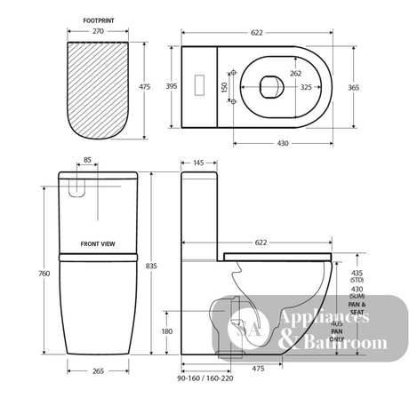 Fienza K032A-2 Joli Tornado Back to Wall Toilet Suite Slim Seat S Trap 90-160 Gloss White - Toilet Suites