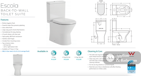 Fienza K1223B Escola Suite S-Trap 160-230mm Toilet White - Toilet Suites