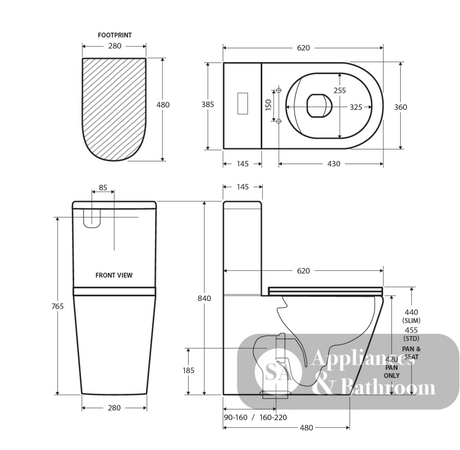Fienza K314A-2 Aluca Tornado Flush Back-to-Wall Toilet Suite - Slim Seat - Toilet Suites