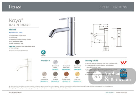 Fienza Kaya 228103BN-LF Brushed Nickel Basin Mixer - Basin Mixers