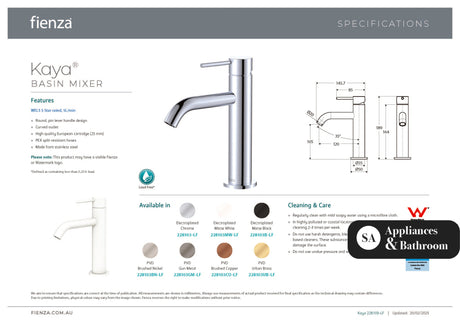 Fienza Kaya 228103GM-LF Gun Metal Basin Mixer - Basin Mixers