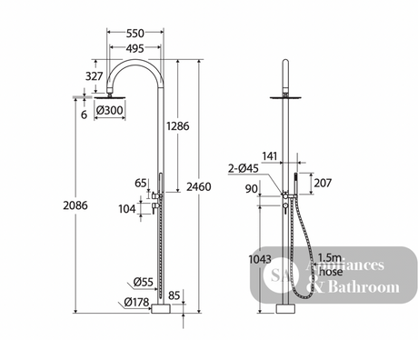 Fienza Kaya 455190 Floor Mounted Outdoor Twin Shower 316 Brushed Stainless Steel - Twin Showers