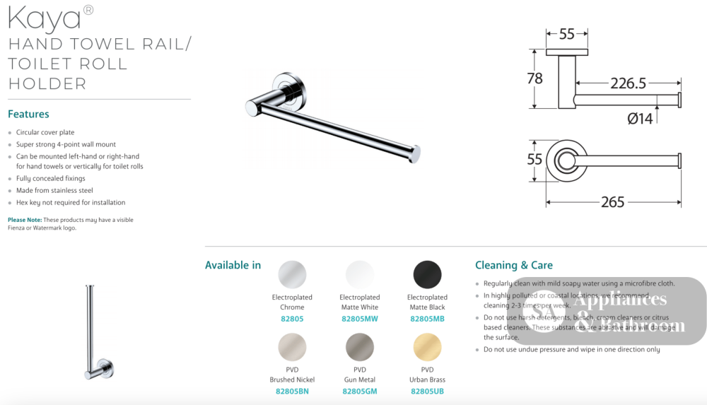 Fienza Kaya Hand Towel Rail / Roll Holder 82805BN Brushed Nickel - Towel Rail
