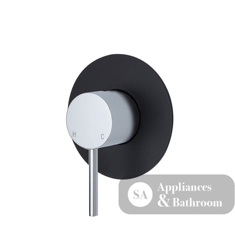 Fienza Kaya Large Round Plate Wall Mixer - Chrome - Chrome / Matte Black Backplate - Wall Mixer