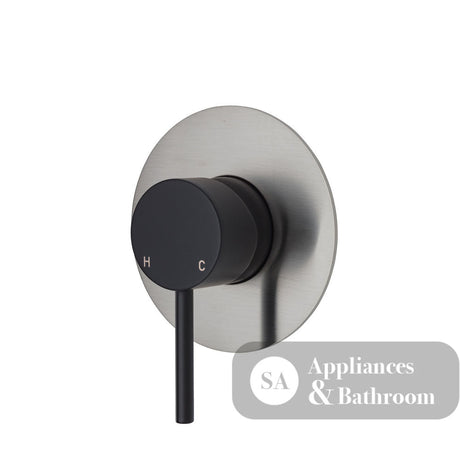 Fienza Kaya Large Round Plate Wall Mixer - Matte Black - Matte Black / Brushed Nickel Backplate - Wall Mixer