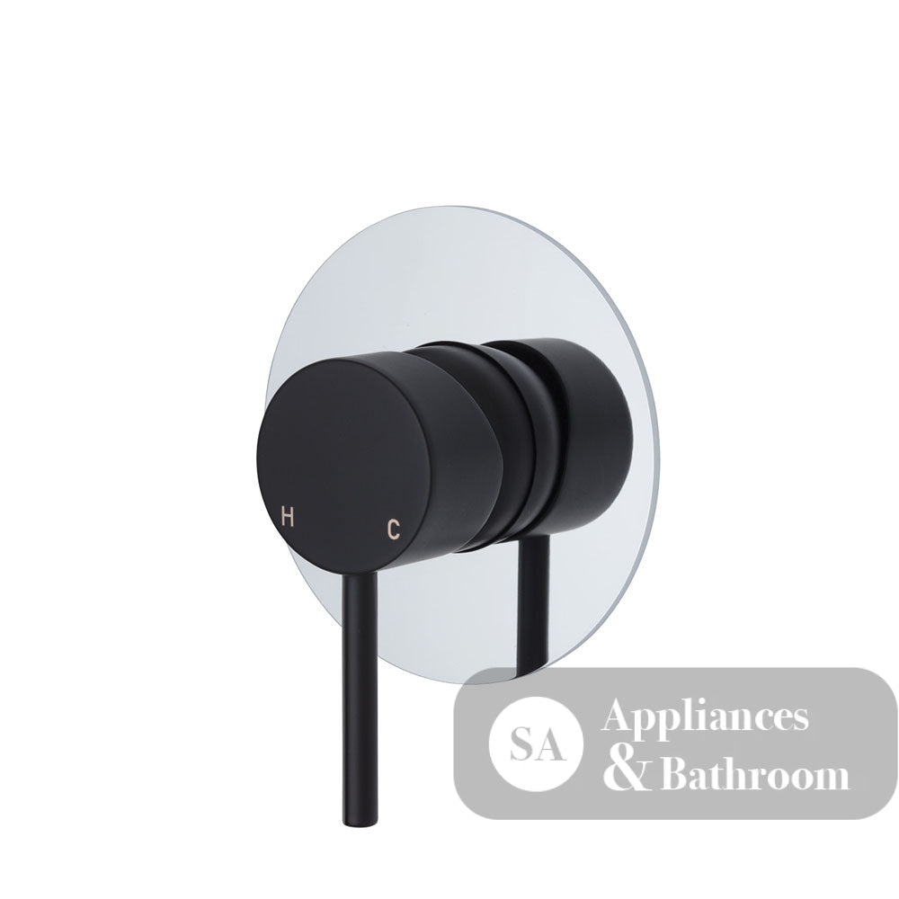 Fienza Kaya Large Round Plate Wall Mixer - Matte Black - Matte Black / Chrome Backplate - Wall Mixer