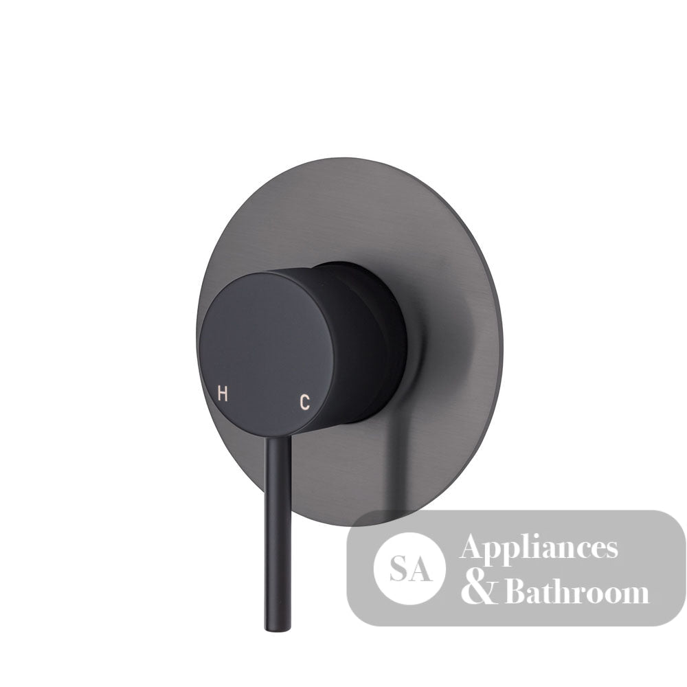 Fienza Kaya Large Round Plate Wall Mixer - Matte Black - Matte Black / Gunmetal Grey Backplate - Wall Mixer