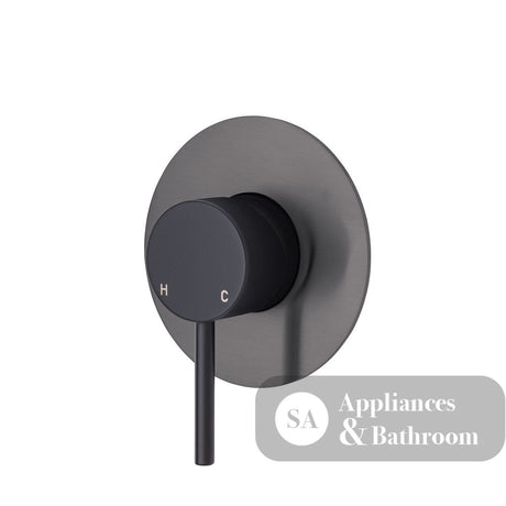 Fienza Kaya Large Round Plate Wall Mixer - Matte Black - Matte Black / Gunmetal Grey Backplate - Wall Mixer