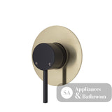 Fienza Kaya Large Round Plate Wall Mixer - Matte Black - Matte Black / Urban Brass Backplate - Wall Mixer