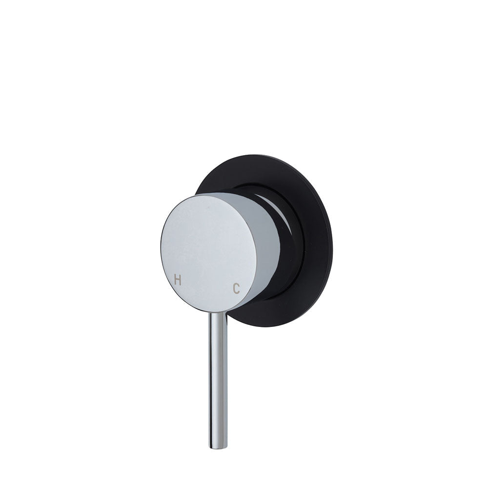Fienza Kaya Small Round Plate Wall Mixer - Chrome - Chrome / Matte Black Backplate - Wall Mixer