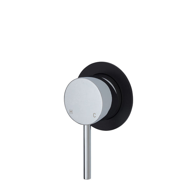 Fienza Kaya Small Round Plate Wall Mixer - Chrome - Chrome / Matte Black Backplate - Wall Mixer