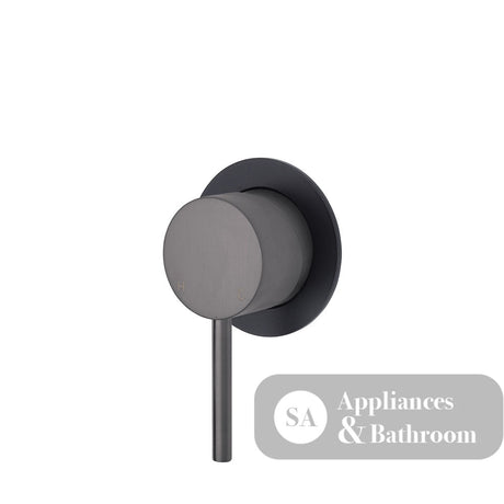 Fienza Kaya Small Round Plate Wall Mixer - Gunmetal Grey - Gunmetal Grey / Matte Black Backplate - Wall Mixer