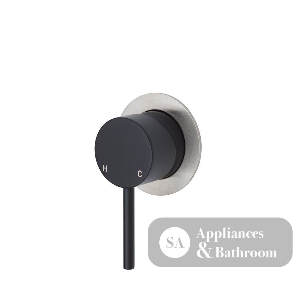 Fienza Kaya Small Round Plate Wall Mixer - Matte Black - Matte Black / Brushed Nickel Backplate - Wall Mixer