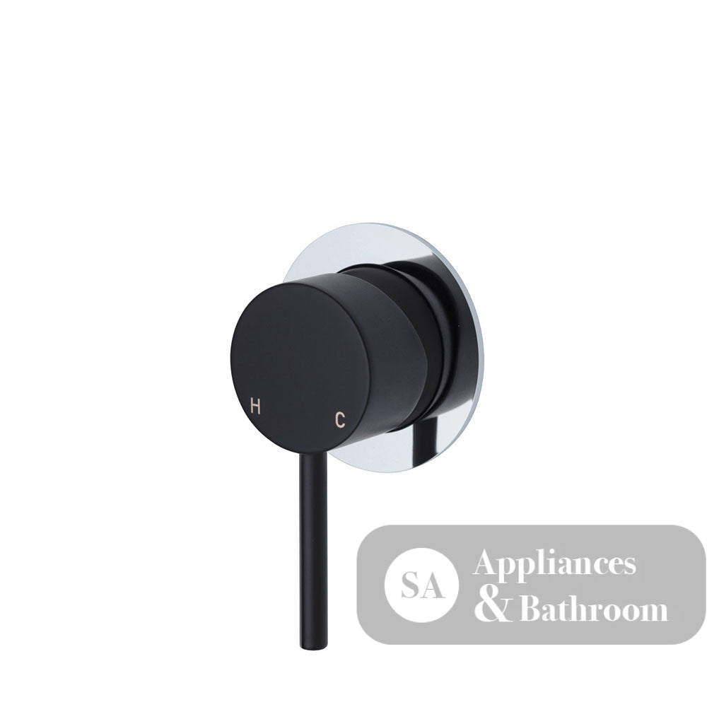 Fienza Kaya Small Round Plate Wall Mixer - Matte Black - Matte Black / Chrome Backplate - Wall Mixer