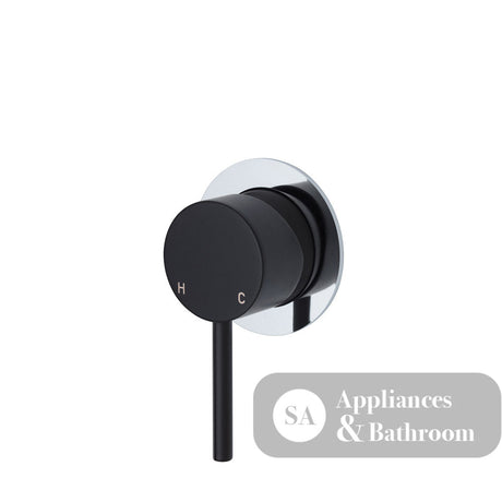 Fienza Kaya Small Round Plate Wall Mixer - Matte Black - Matte Black / Chrome Backplate - Wall Mixer
