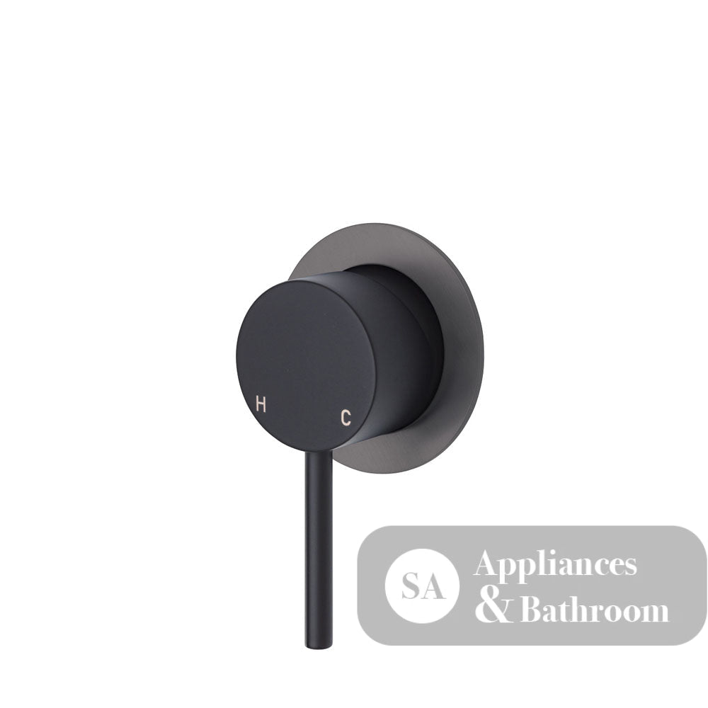 Fienza Kaya Small Round Plate Wall Mixer - Matte Black - Matte Black / Gunmetal Grey Backplate - Wall Mixer