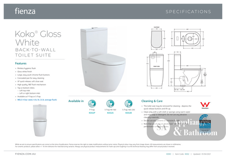 Fienza Koko Back-to-Wall Suite - Gloss White - Back to Wall Suites
