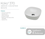 Fienza Koko RB184 370mm Above Counter Basin Gloss White - Basins