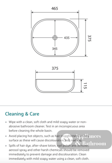 Fienza Koko RB185 465mm Above Counter Ceramic Basin White - Basins