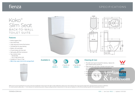 Fienza Koko Slim Seat Back-to-Wall Suite - Back to Wall Suites