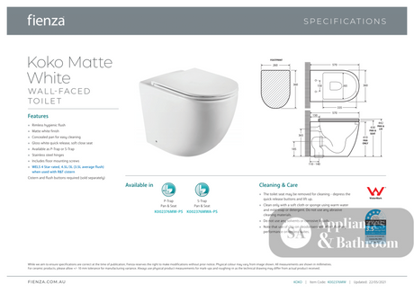 Fienza Koko Wall-Faced Suite - Matte White - Wall Faced Suite