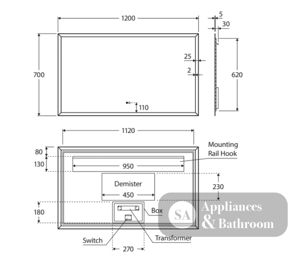 Fienza LED01-120 Hampton LED Mirror 1200 x 700 mm - Mirrors