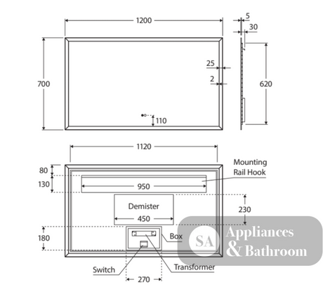 Fienza LED01-120 Hampton LED Mirror 1200 x 700 mm - Mirrors