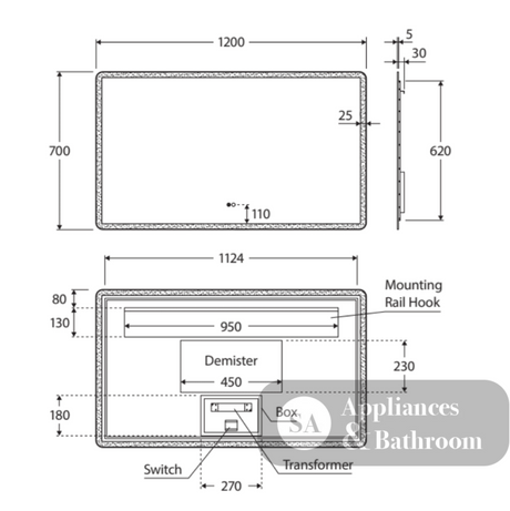 Fienza LED02-120 Luciana LED Mirror 1200 x 700 mm - Mirrors