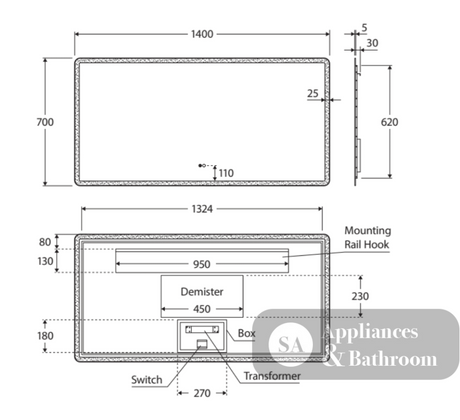 Fienza LED02-140 Luciana LED Mirror 1400 x 700 mm - Mirrors