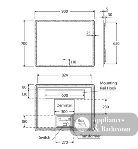 Fienza LED02-90 Luciana LED Mirror 900 x 700 mm - Mirrors
