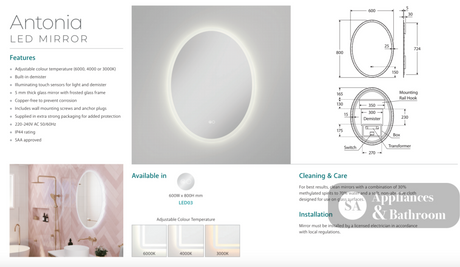 Fienza LED03 Antonia Oval LED Mirror - Mirrors