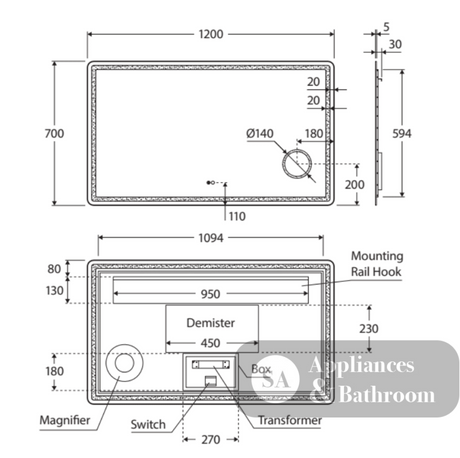Fienza LED04-120 Deejay LED Mirror 1200 x 700 mm - Mirrors