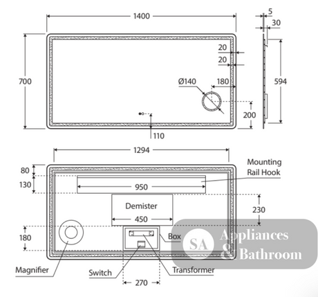 Fienza LED04-140 Deejay LED Mirror 1400 x 700 mm - Mirrors