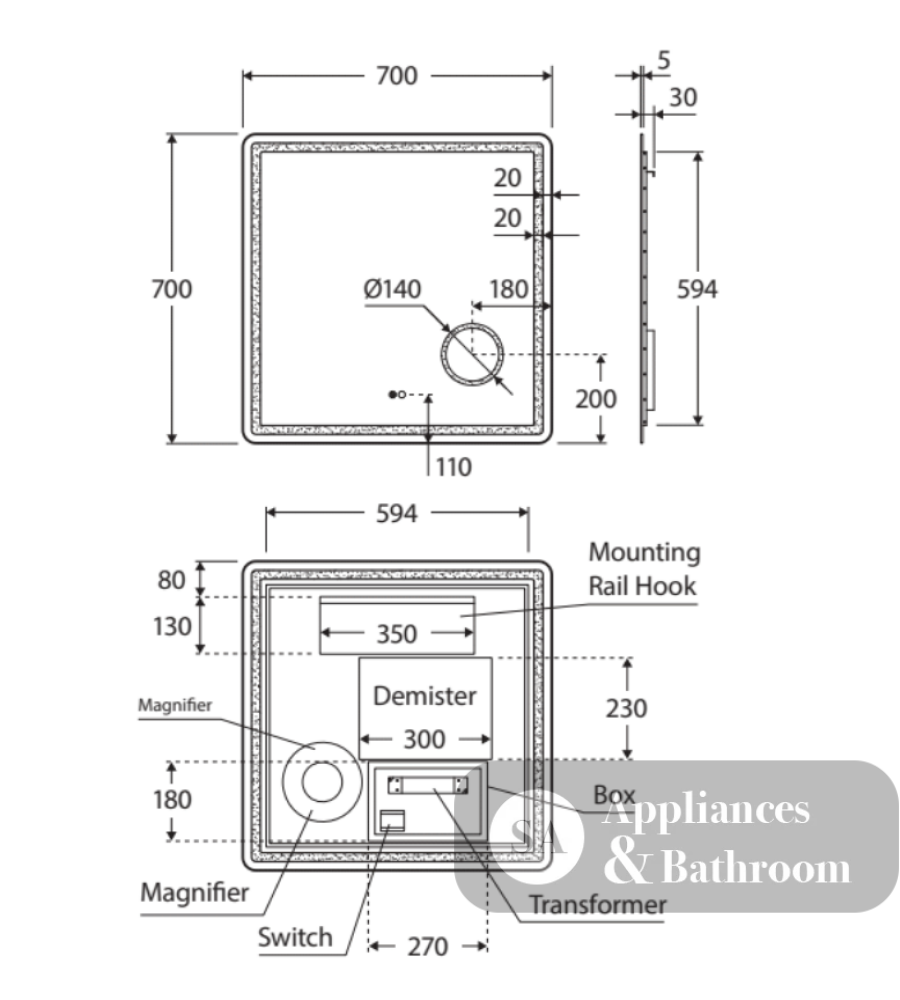 Fienza LED04-70 Deejay LED Mirror 700 x 700 mm - Mirrors