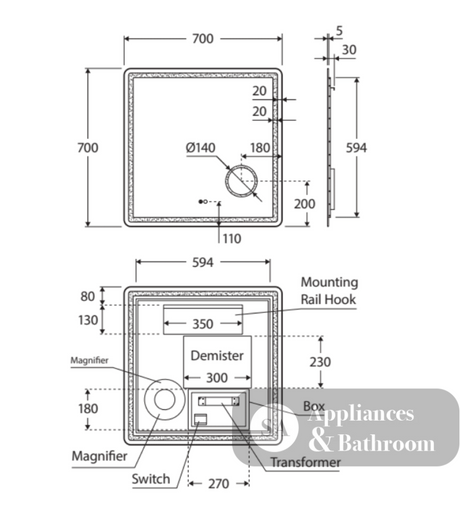 Fienza LED04-70 Deejay LED Mirror 700 x 700 mm - Mirrors